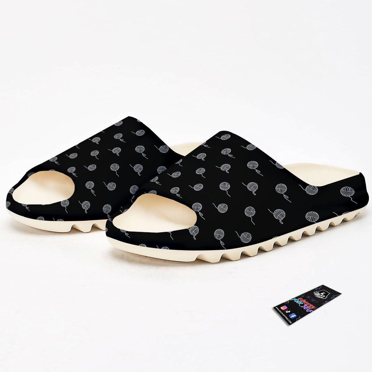 Yarn White And Black Print Pattern Sandals-grizzshop