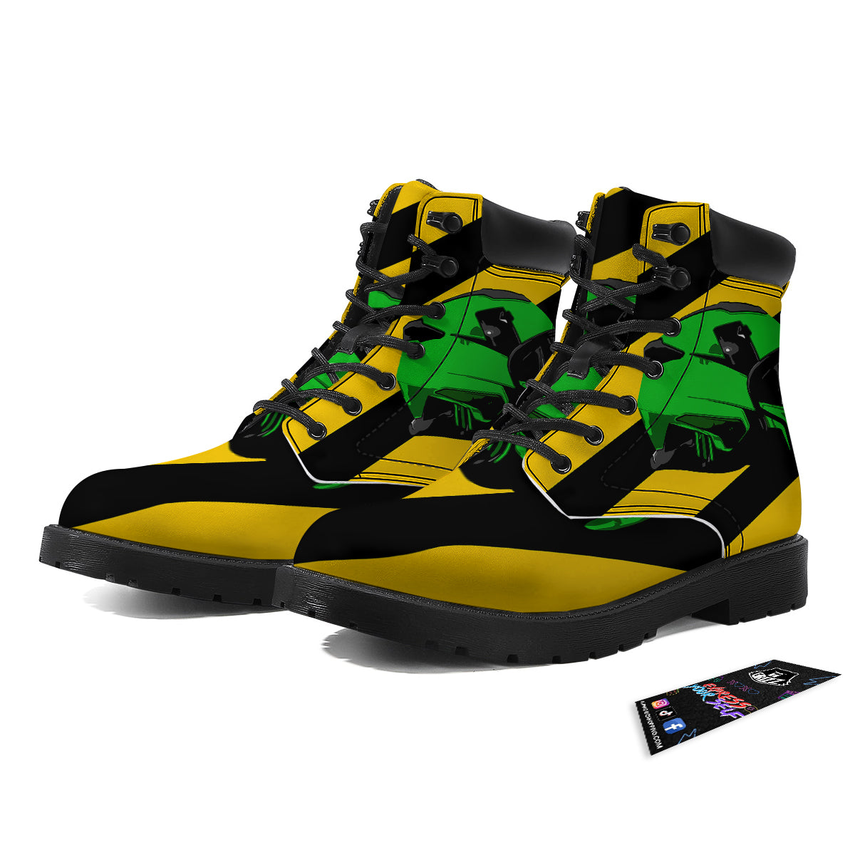 Yellow And Green Helmet Print Boots-grizzshop