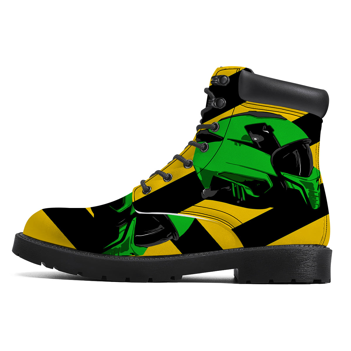 Yellow And Green Helmet Print Boots-grizzshop