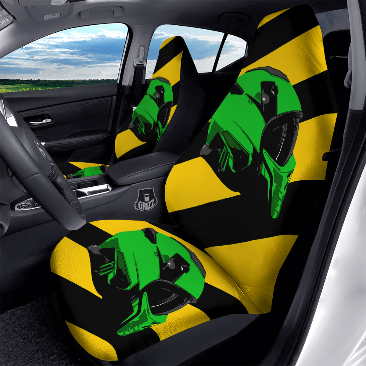 Yellow And Green Helmet Print Car Seat Covers-grizzshop