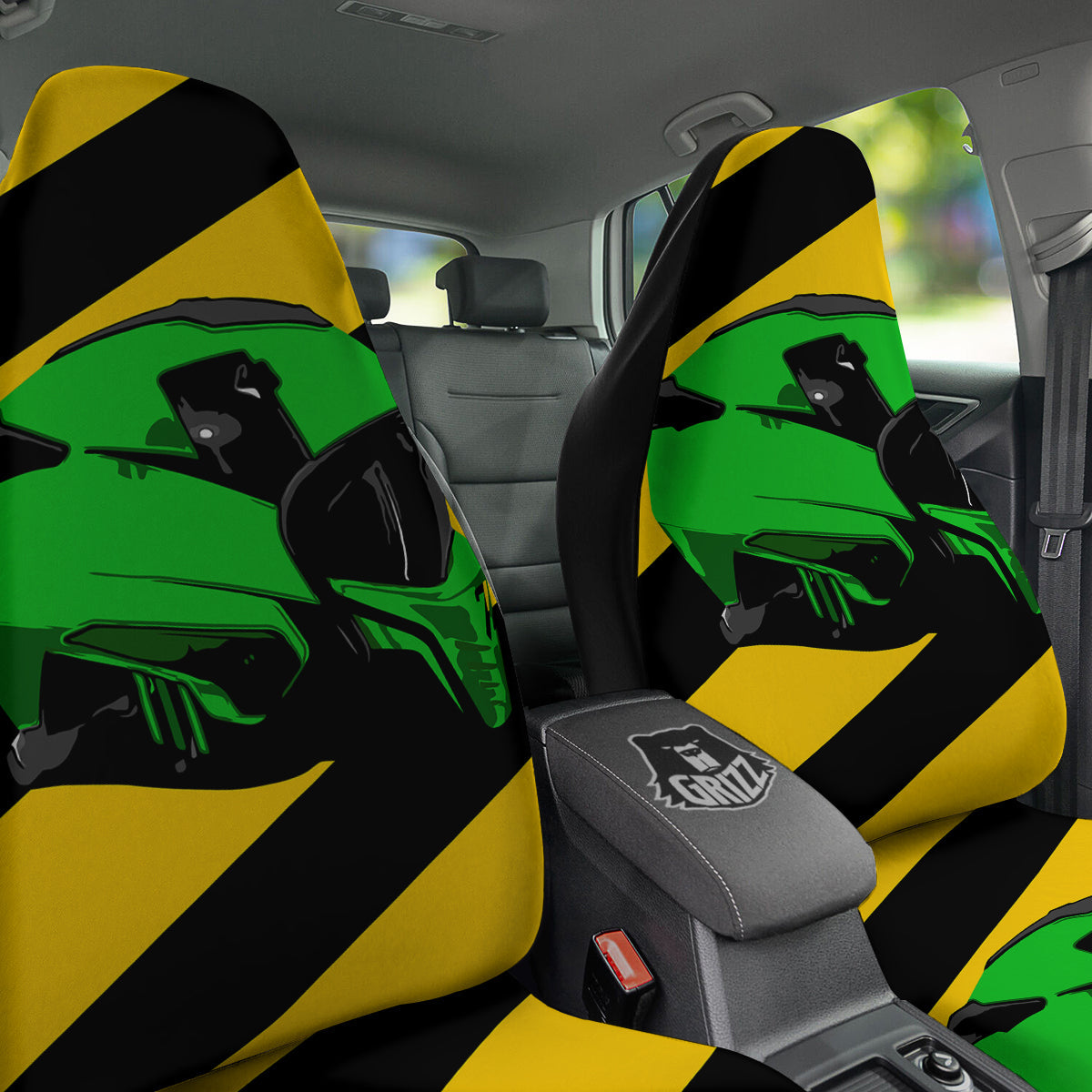 Yellow And Green Helmet Print Car Seat Covers-grizzshop