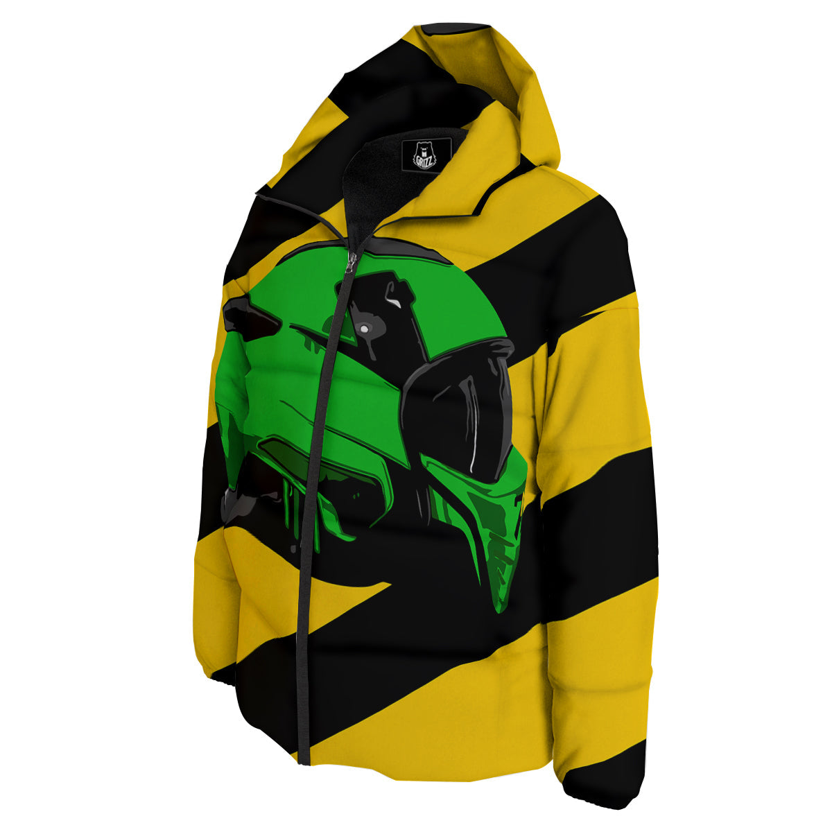 Yellow And Green Helmet Print Down Jacket-grizzshop