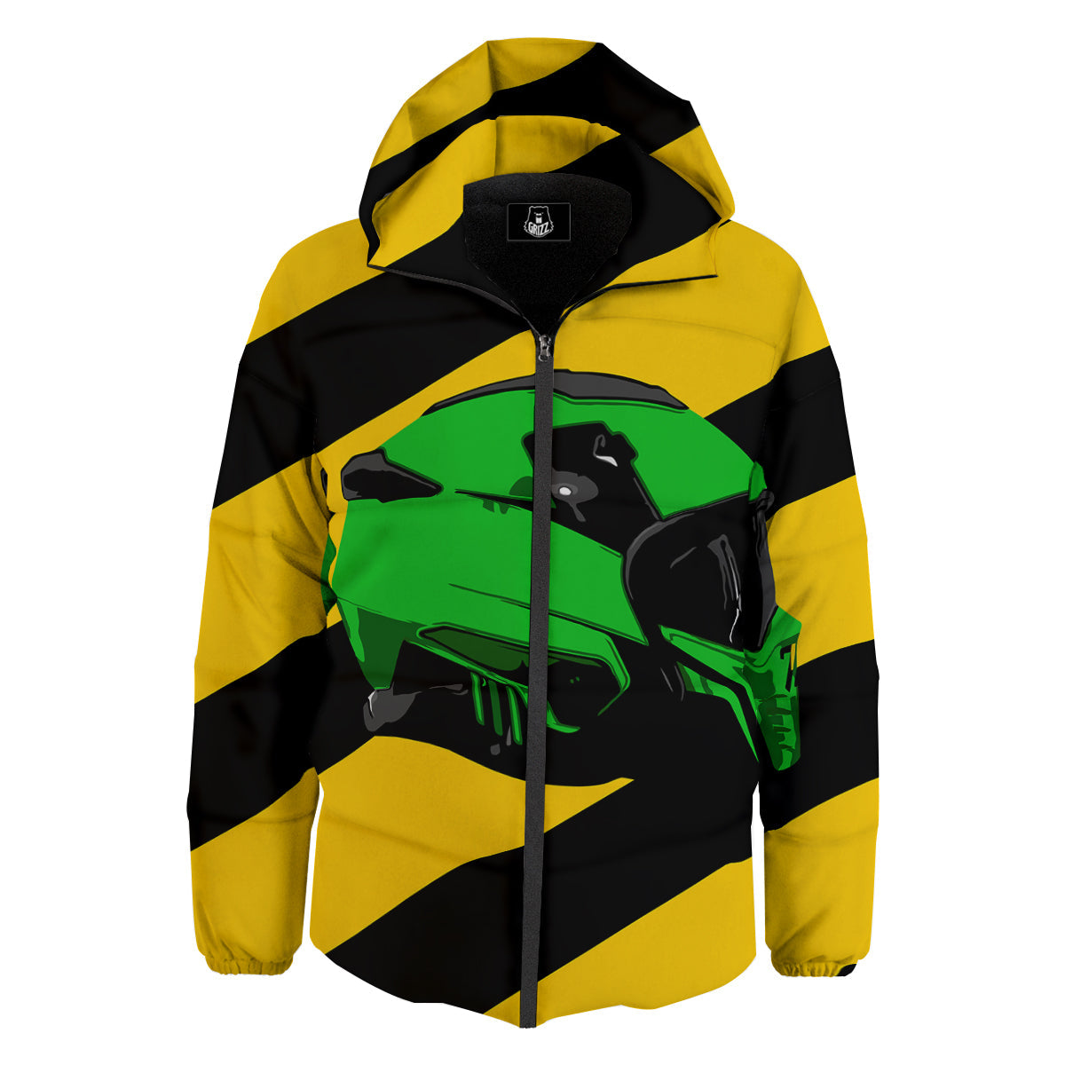 Yellow And Green Helmet Print Down Jacket-grizzshop