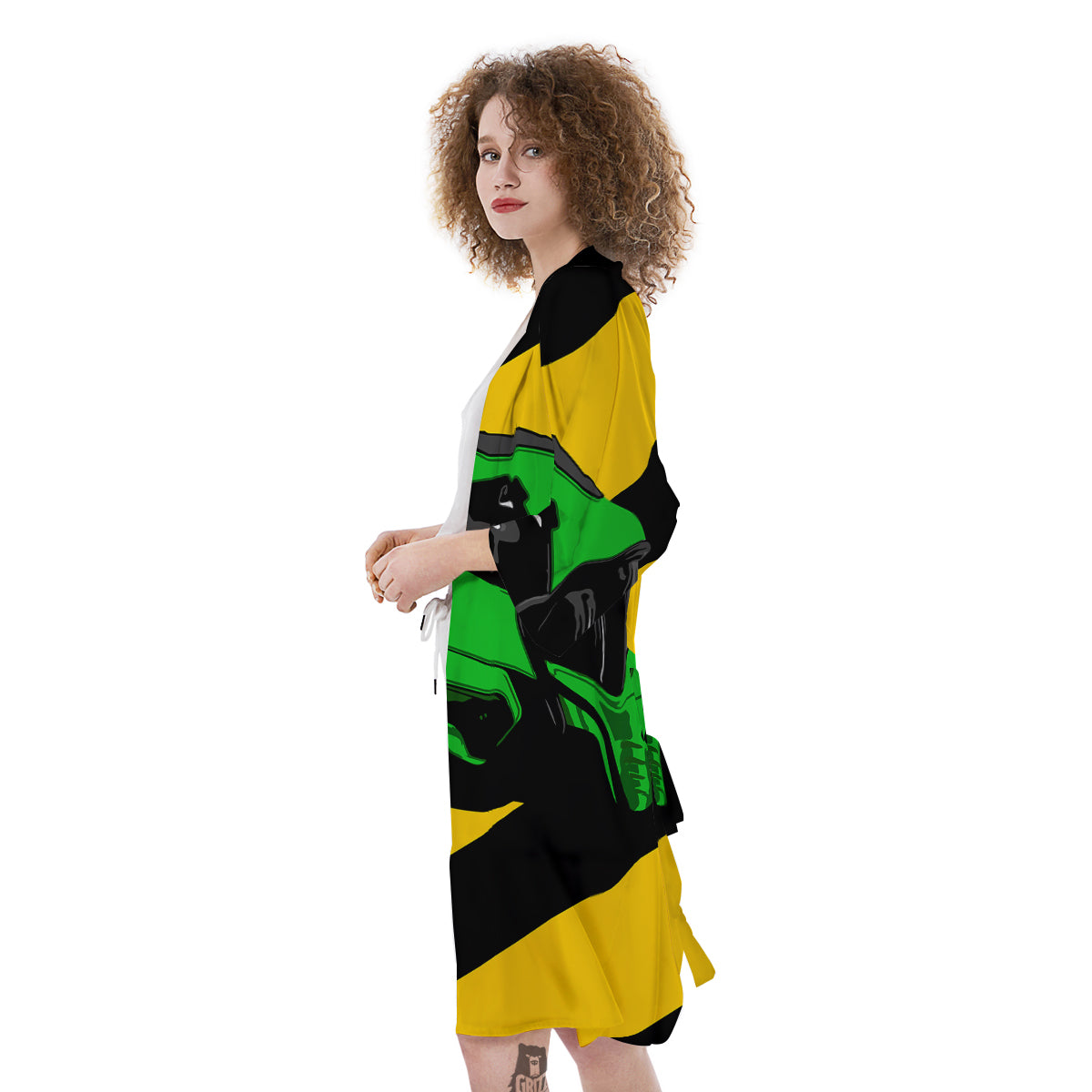 Yellow And Green Helmet Print Kimono-grizzshop