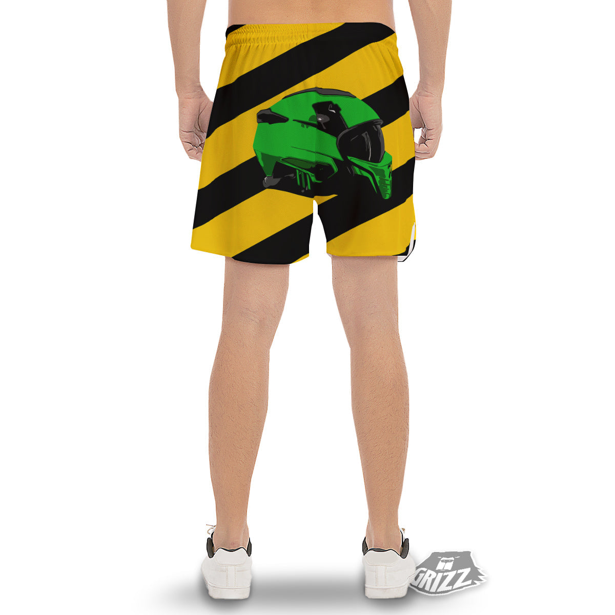 Yellow And Green Helmet Print Men's Gym Shorts-grizzshop