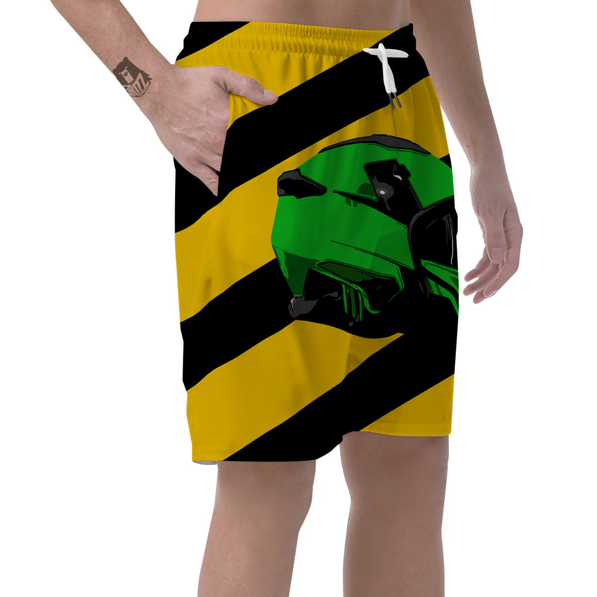 Yellow And Green Helmet Print Men's Shorts-grizzshop