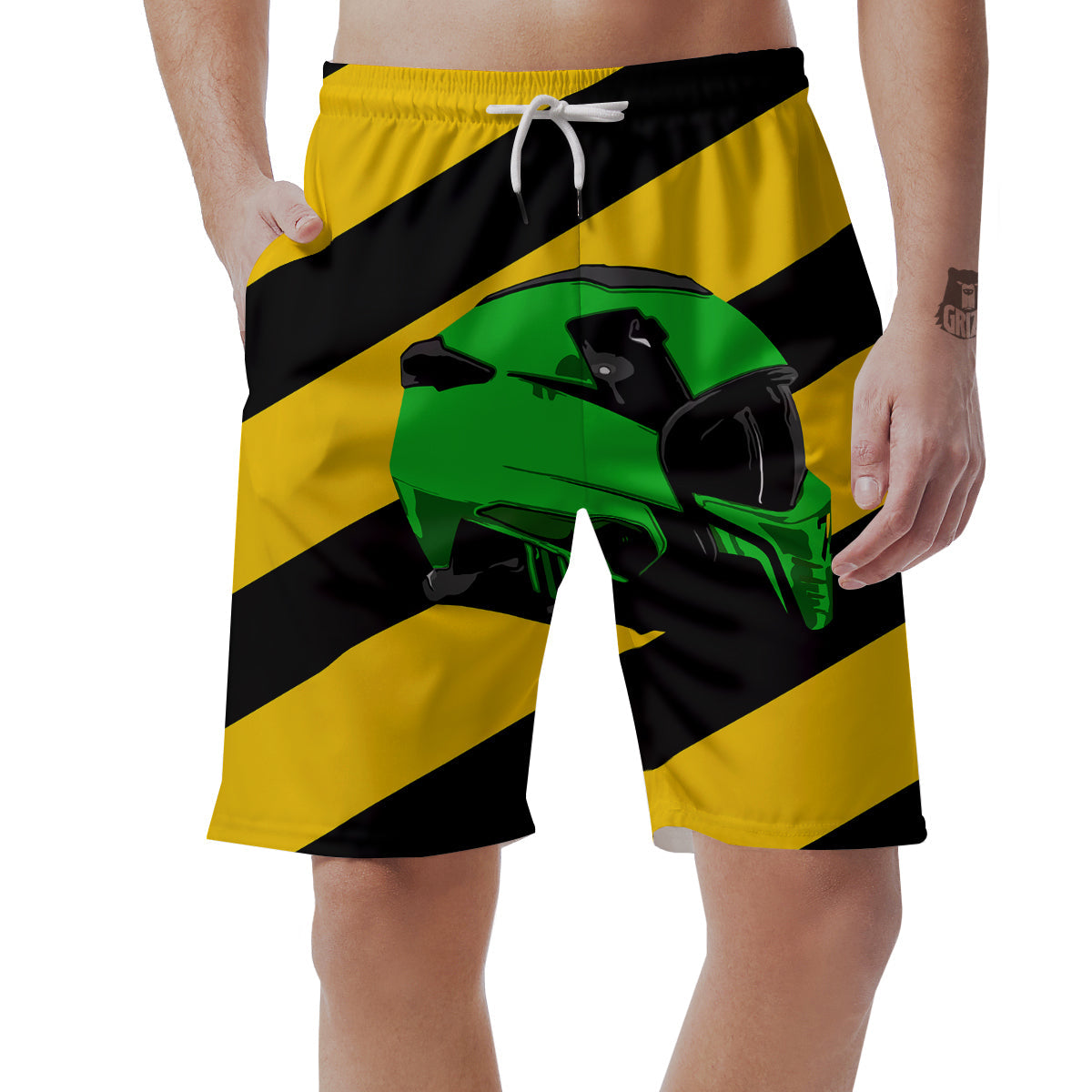 Yellow And Green Helmet Print Men's Shorts-grizzshop