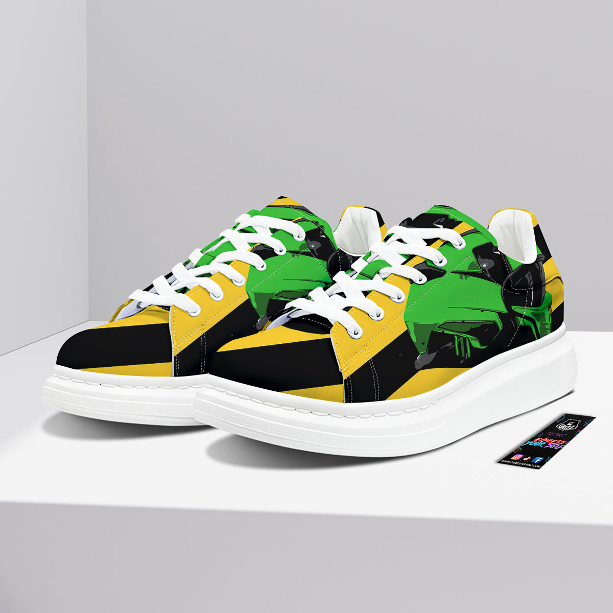 Yellow And Green Helmet Print Platform Shoes-grizzshop