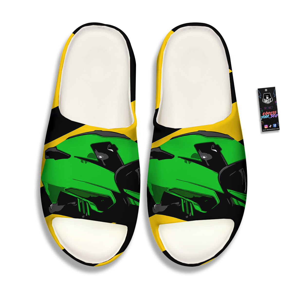 Yellow And Green Helmet Print Sandals-grizzshop
