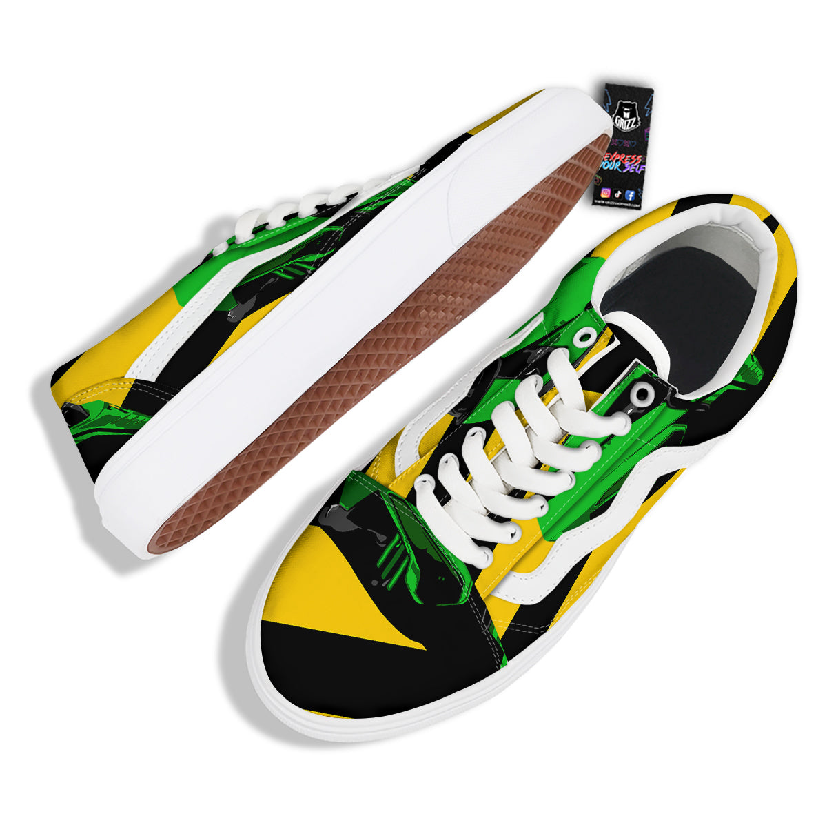 Yellow And Green Helmet Print Skate Shoes-grizzshop