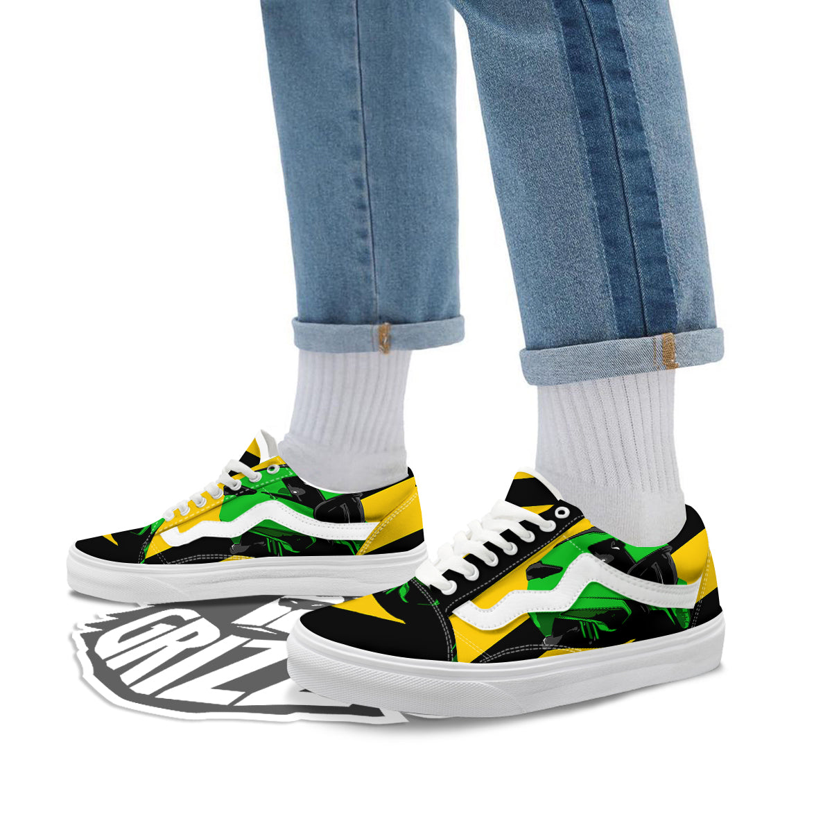 Yellow And Green Helmet Print Skate Shoes-grizzshop