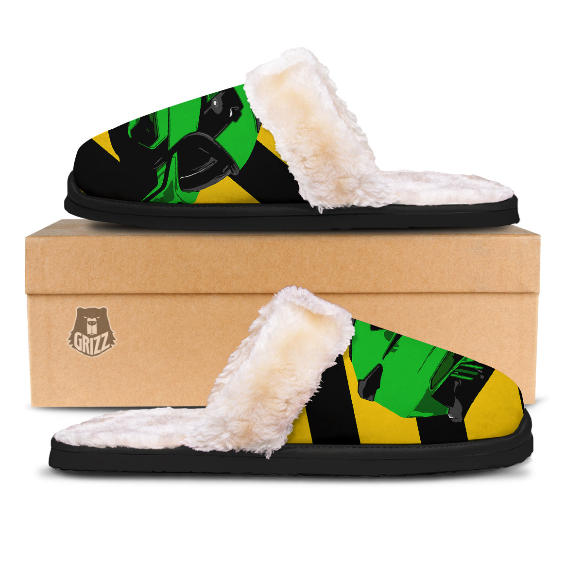 Yellow And Green Helmet Print Slippers-grizzshop