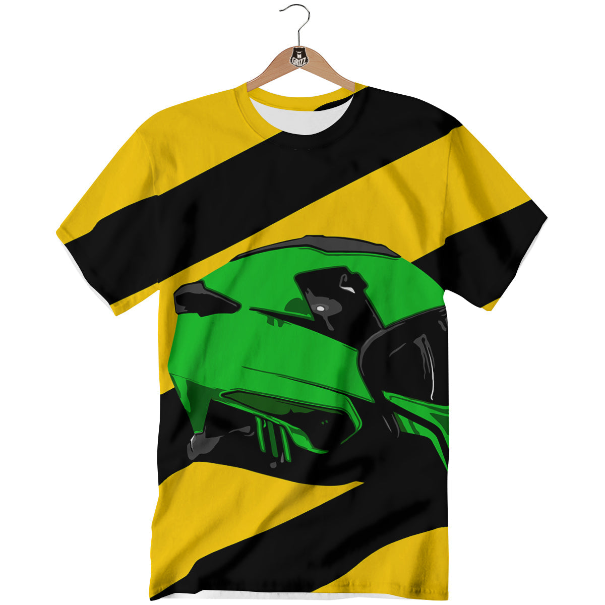 Yellow And Green Helmet Print T-Shirt-grizzshop