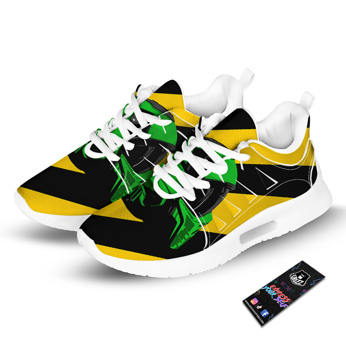 Yellow And Green Helmet Print Tennis Shoes-grizzshop