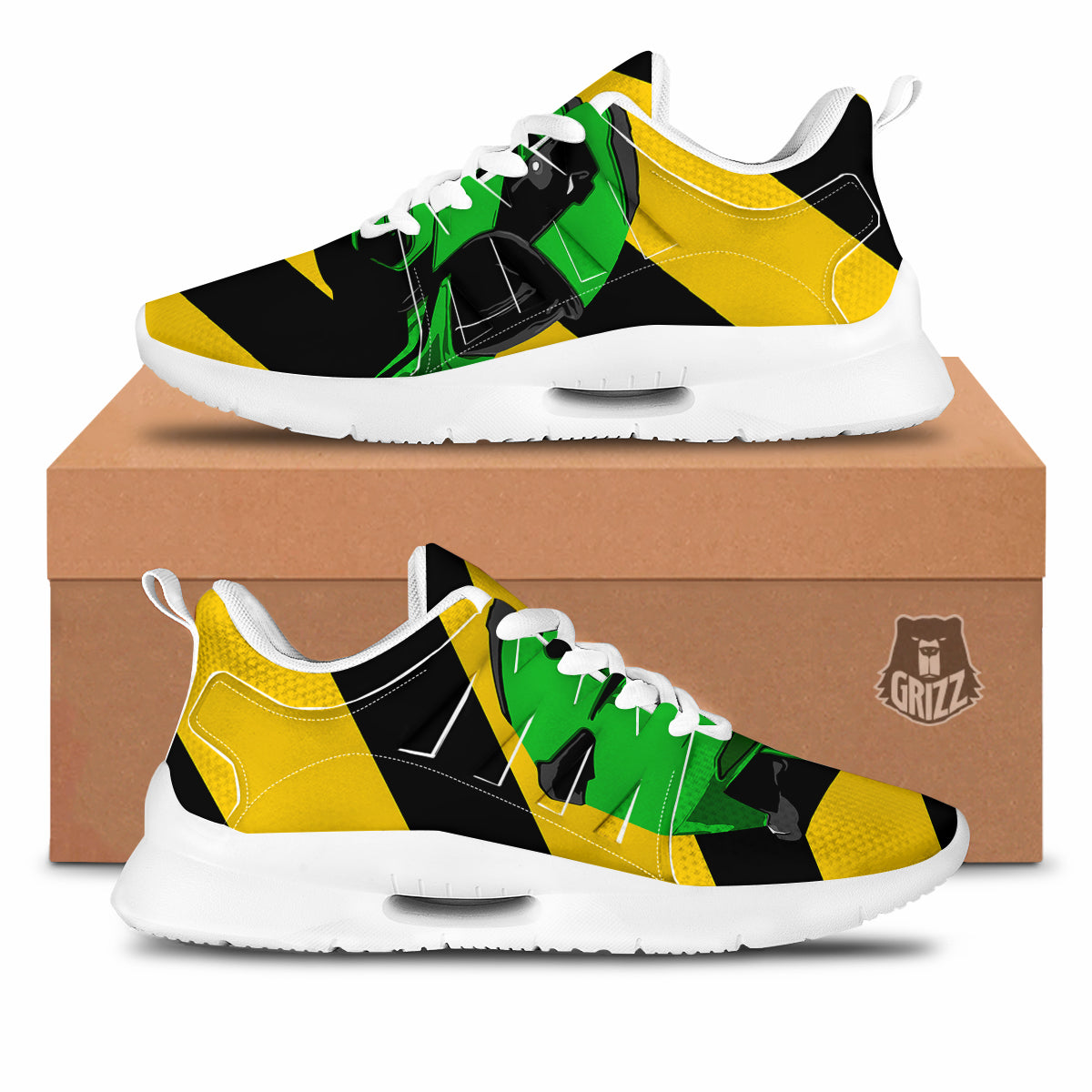 Yellow And Green Helmet Print Tennis Shoes-grizzshop