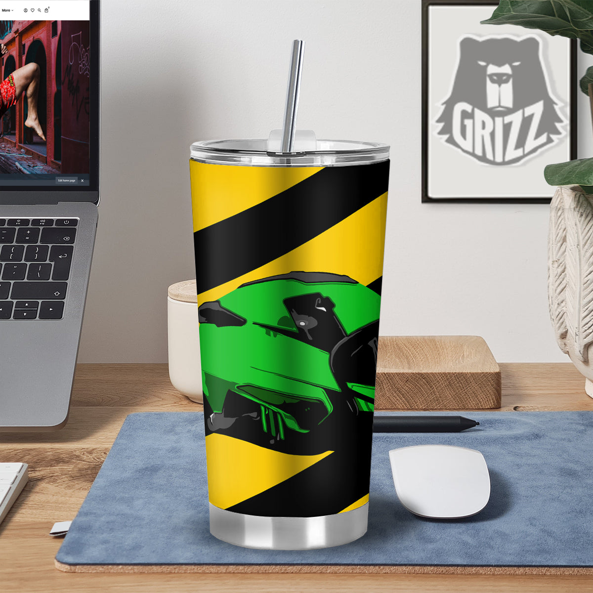 Yellow And Green Helmet Print Tumbler-grizzshop