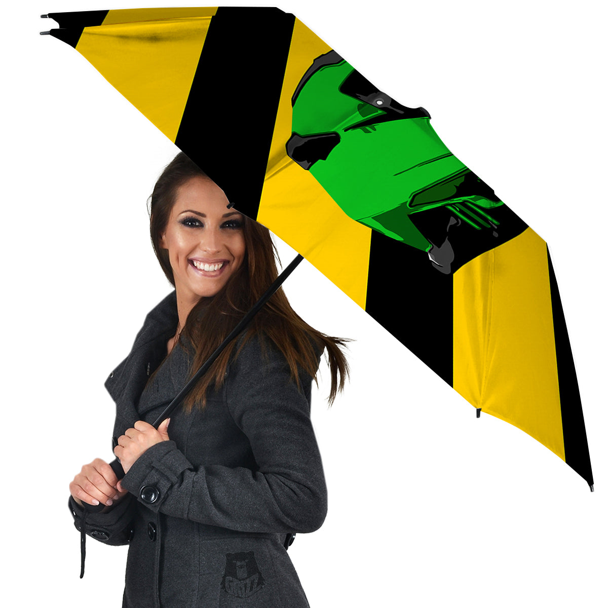 Yellow And Green Helmet Print Umbrella-grizzshop