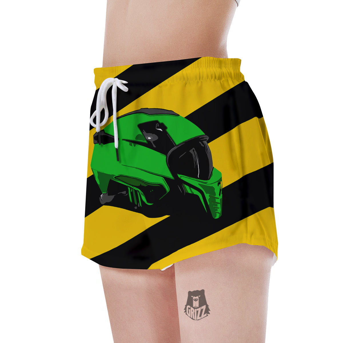 Yellow And Green Helmet Print Women's Shorts-grizzshop