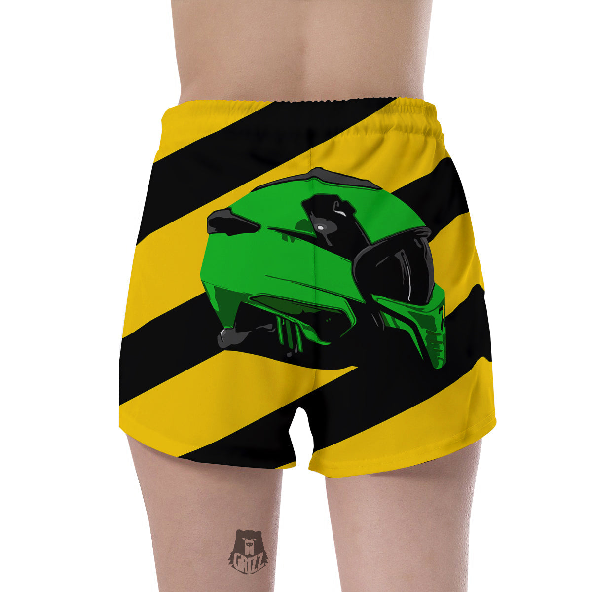 Yellow And Green Helmet Print Women's Shorts-grizzshop