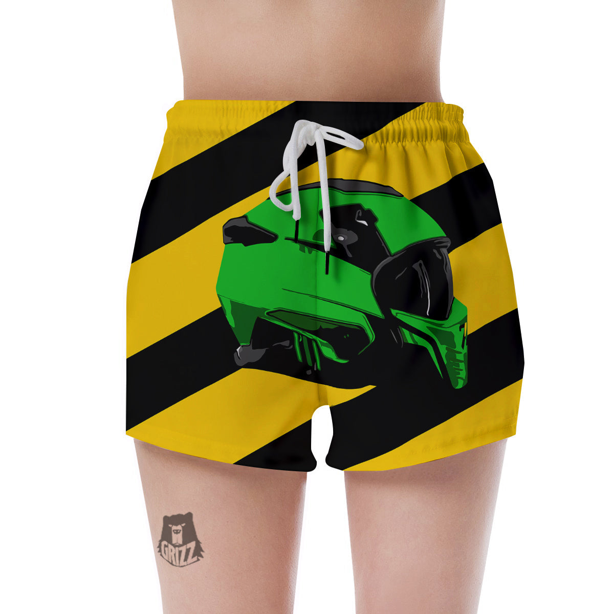 Yellow And Green Helmet Print Women's Shorts-grizzshop