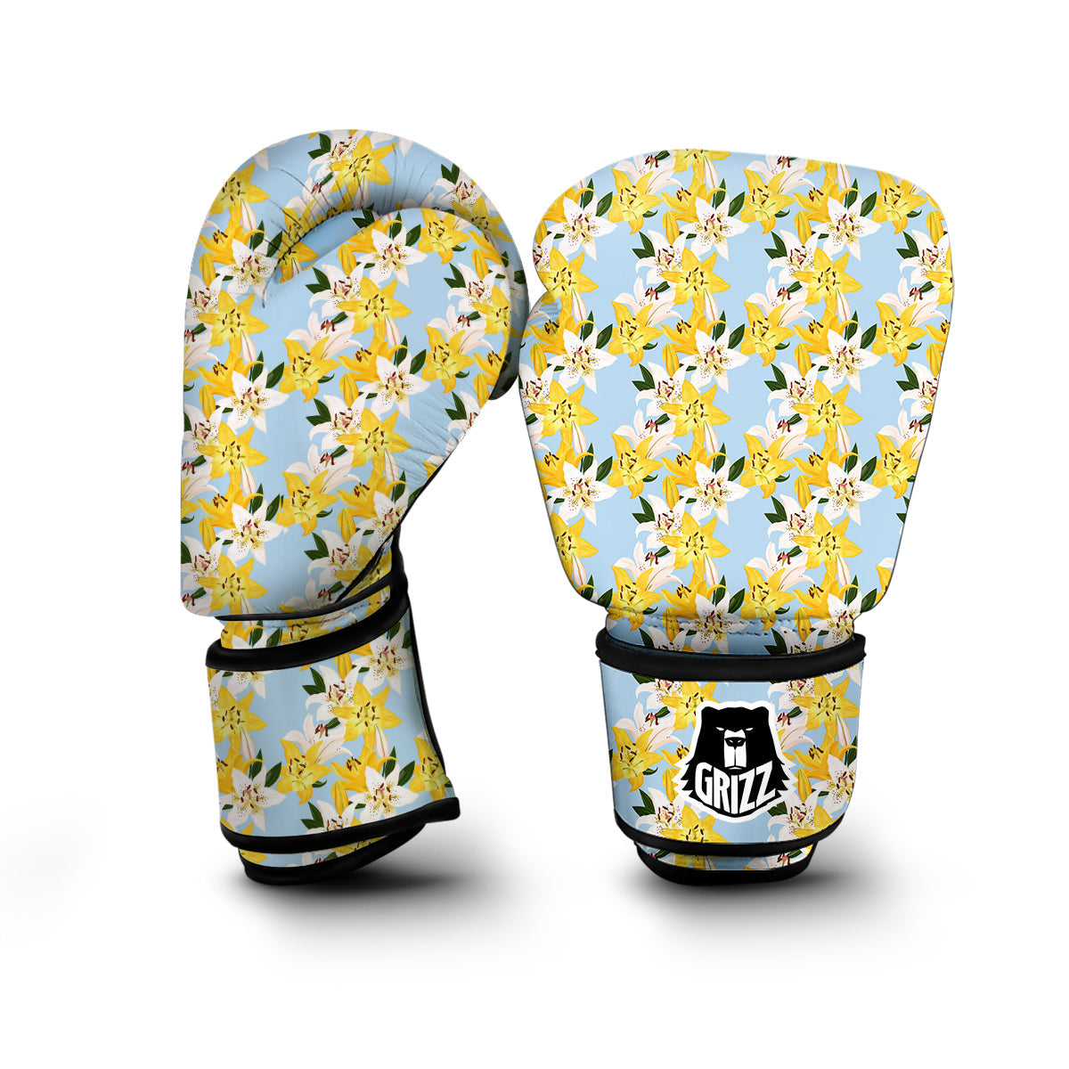 Yellow And White Lily Exotic Print Pattern Boxing Gloves-grizzshop