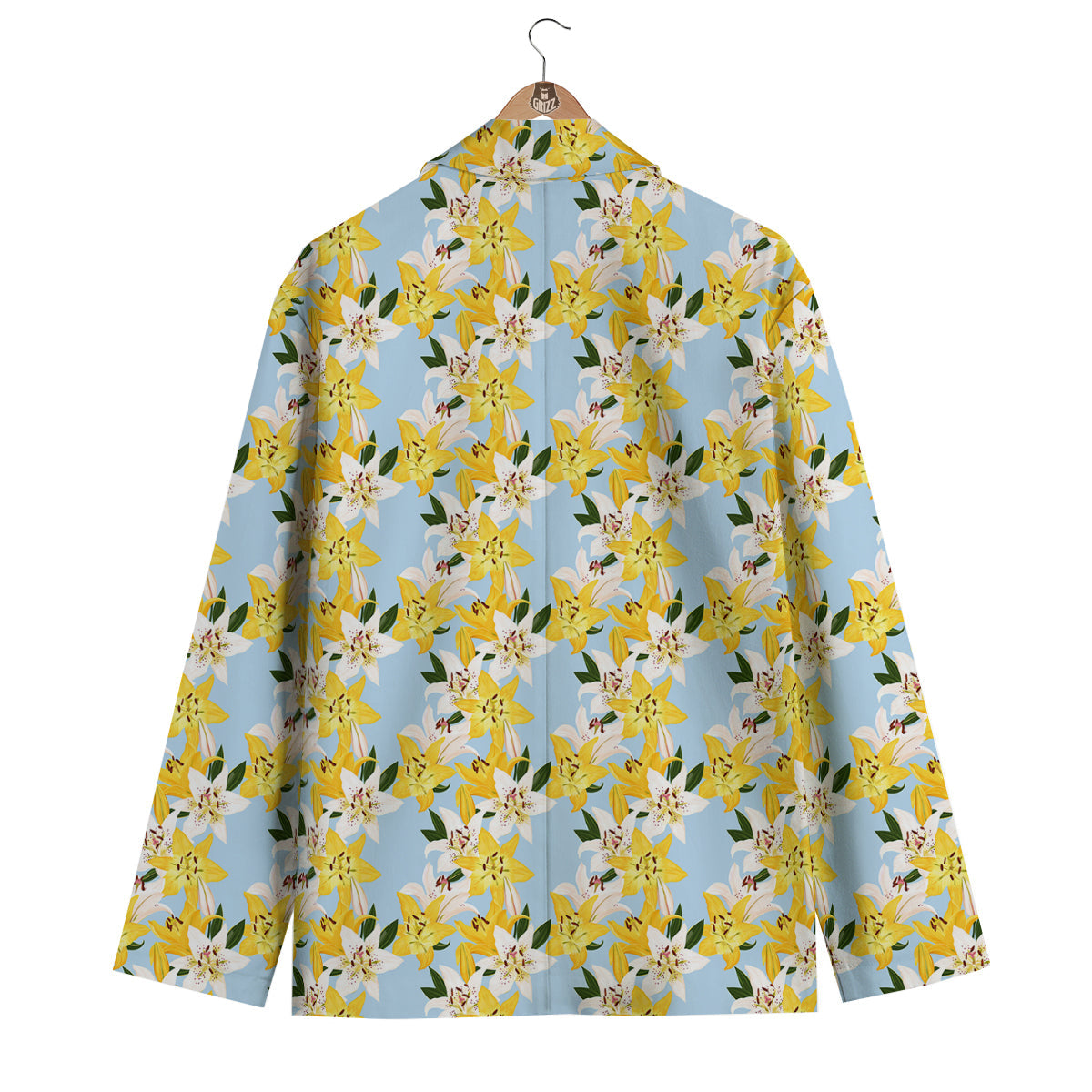 Yellow And White Lily Exotic Print Pattern Men's Blazer-grizzshop