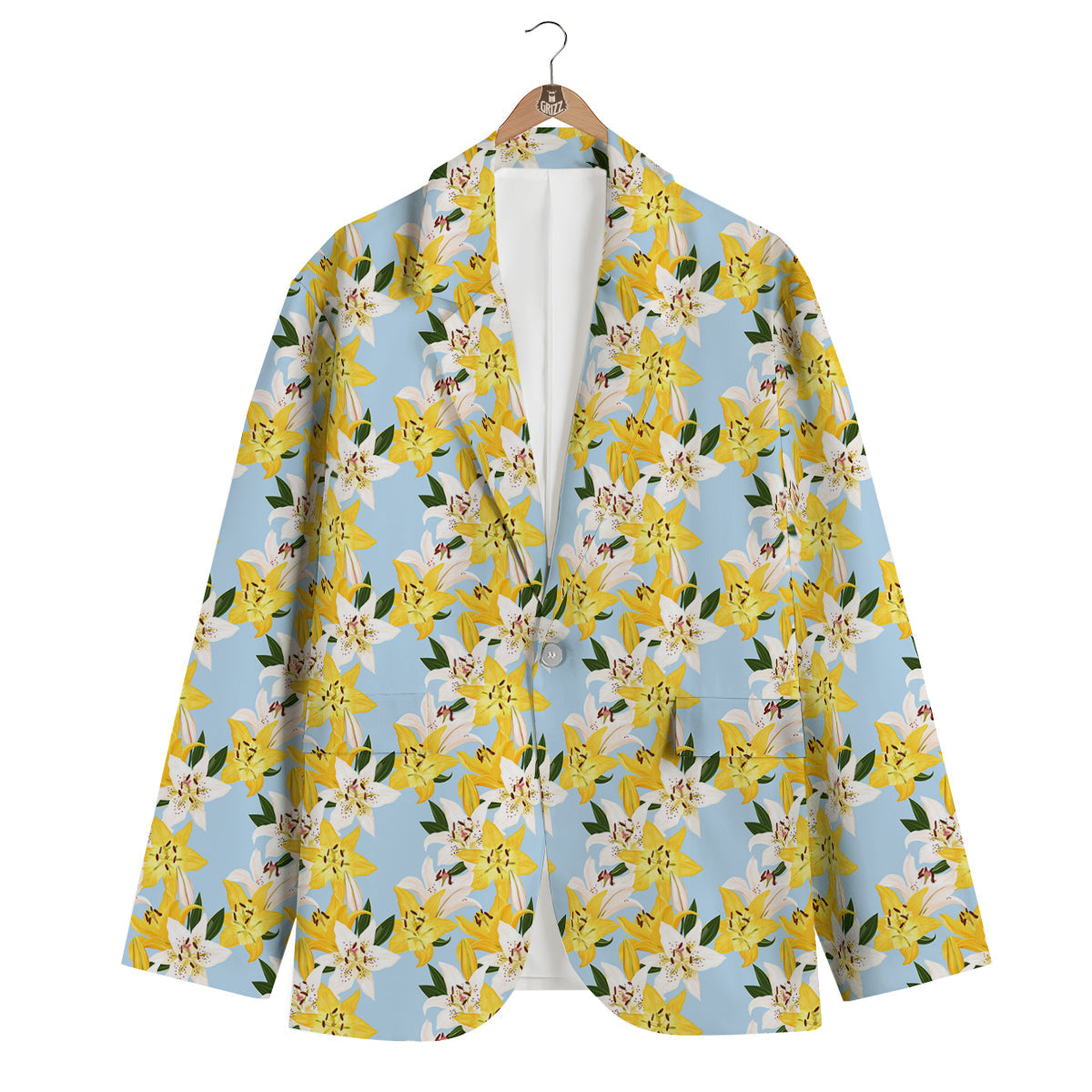 Yellow And White Lily Exotic Print Pattern Men's Blazer-grizzshop