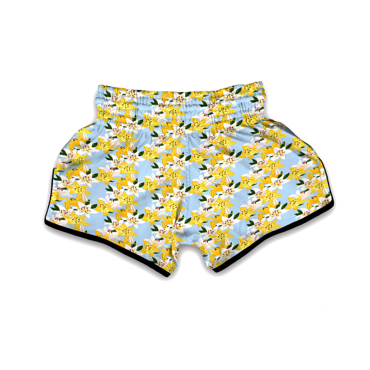 Yellow And White Lily Exotic Print Pattern Muay Thai Boxing Shorts-grizzshop