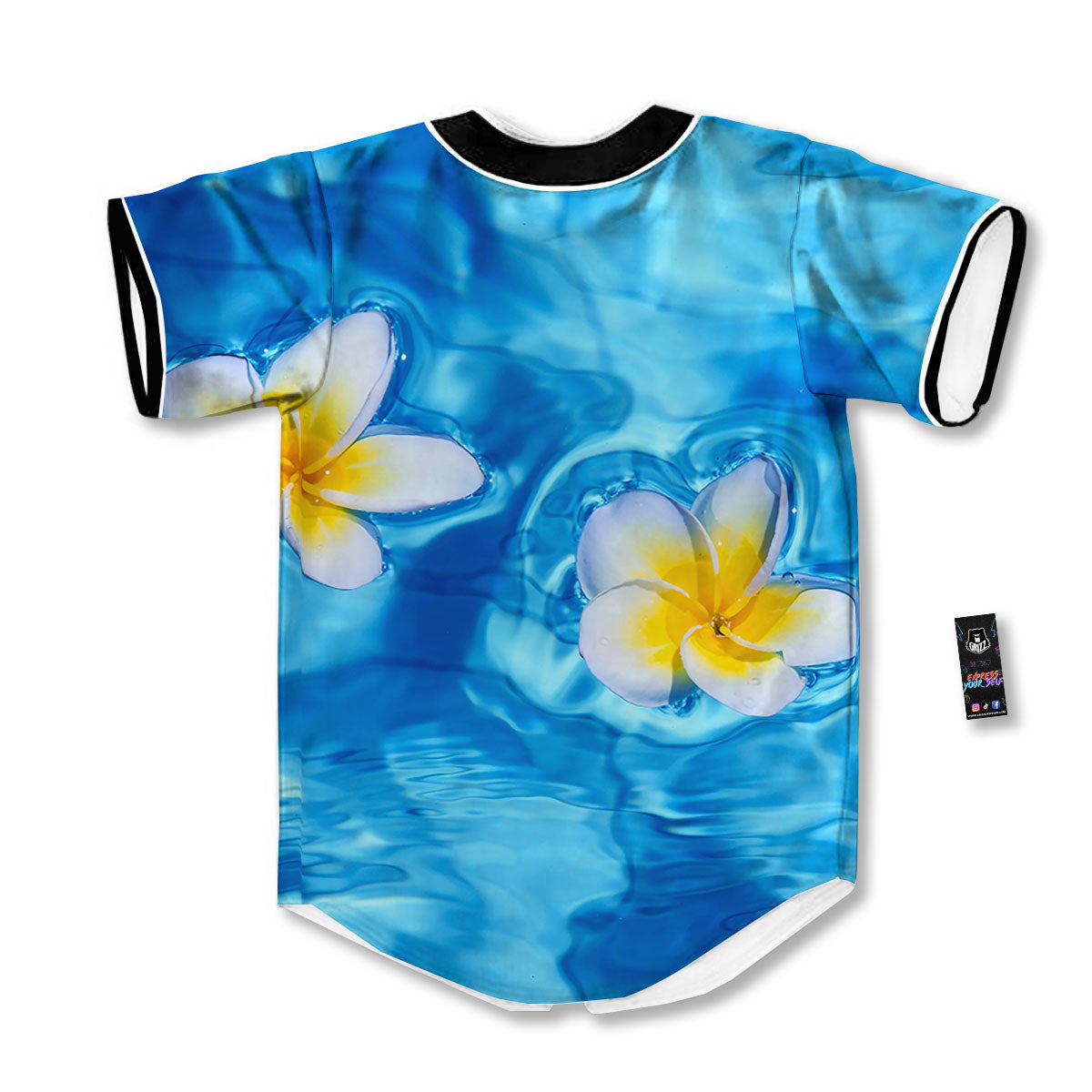 Yellow And White Plumeria In Water Print Baseball Jersey-grizzshop
