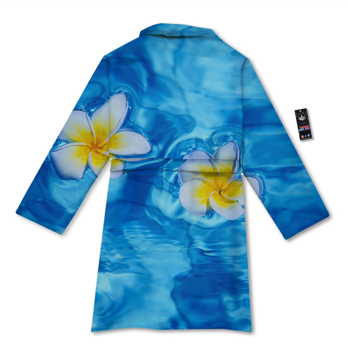 Yellow And White Plumeria In Water Print Bathrobe-grizzshop