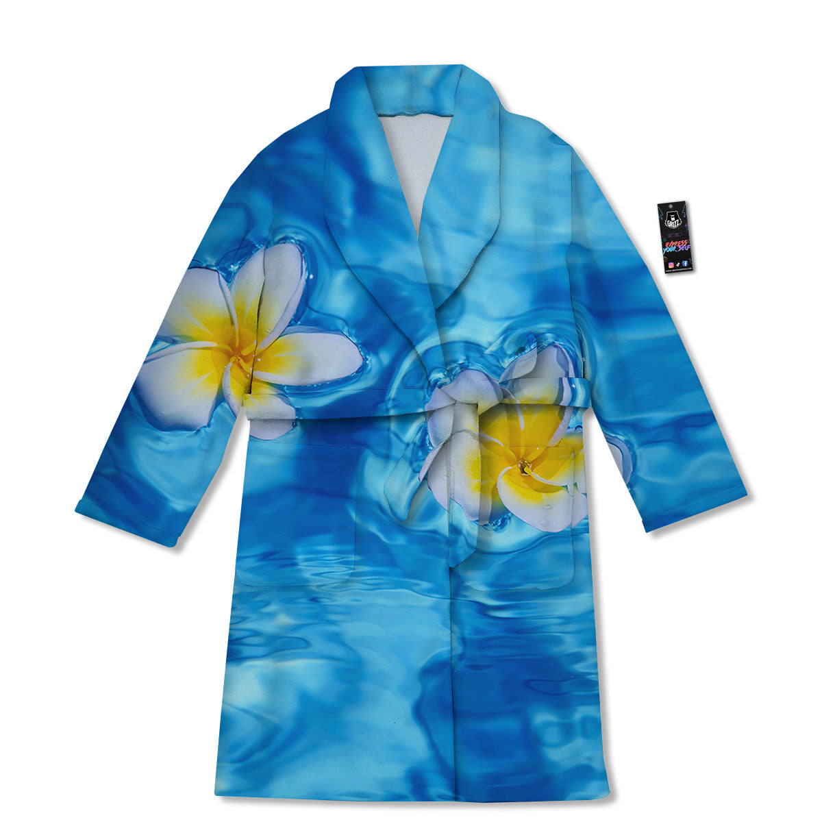 Yellow And White Plumeria In Water Print Bathrobe-grizzshop
