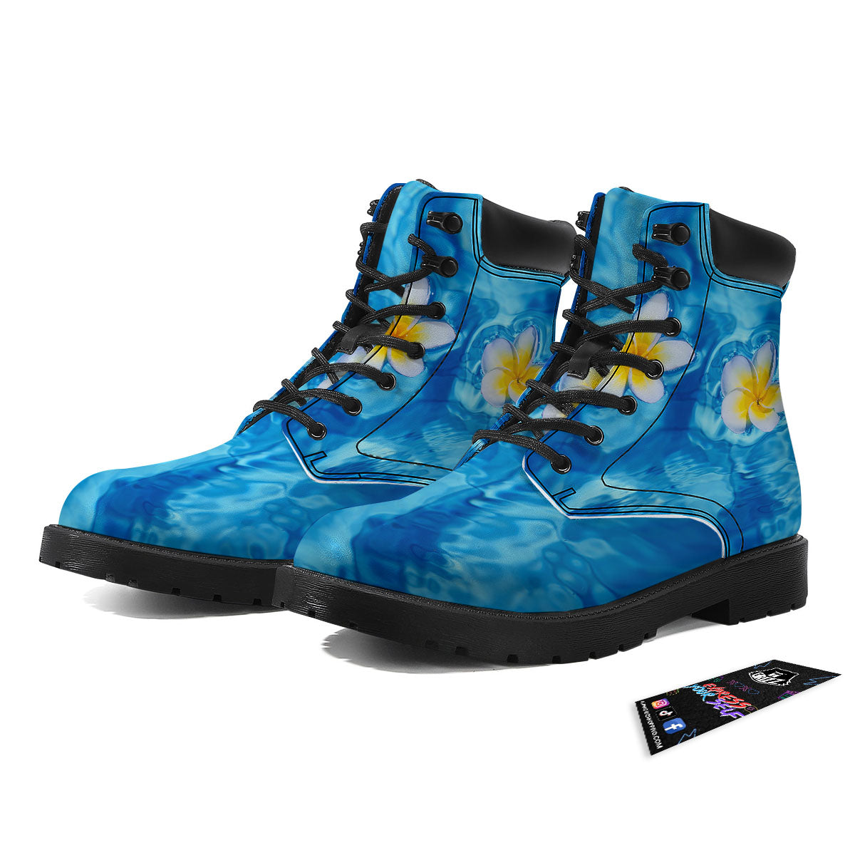 Yellow And White Plumeria In Water Print Boots-grizzshop