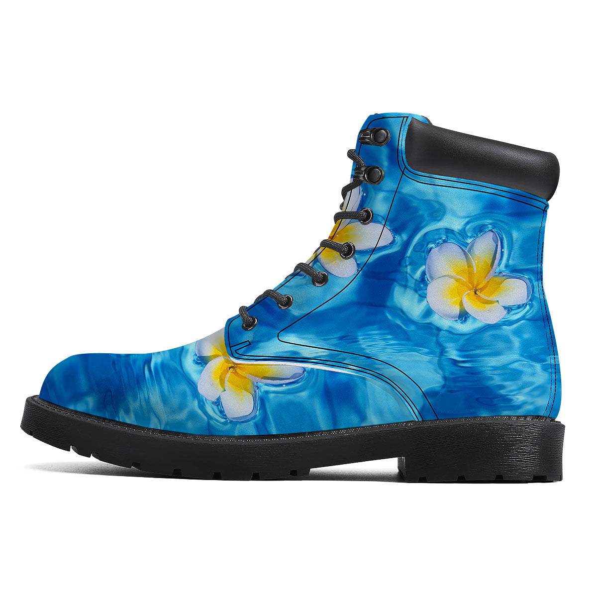 Yellow And White Plumeria In Water Print Boots-grizzshop