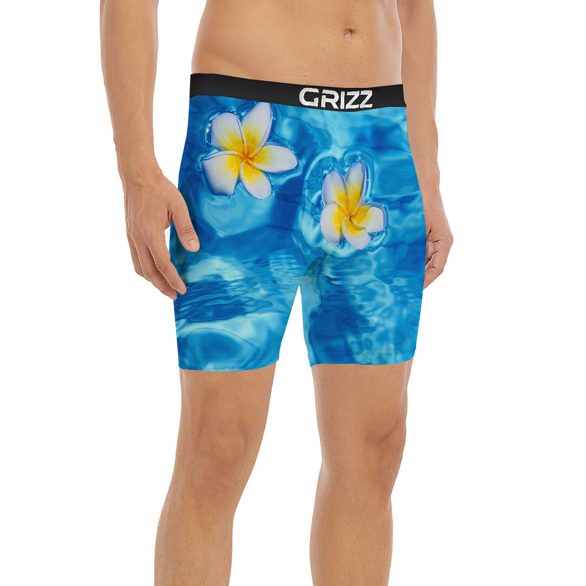 Yellow And White Plumeria In Water Print Boxer Briefs-grizzshop