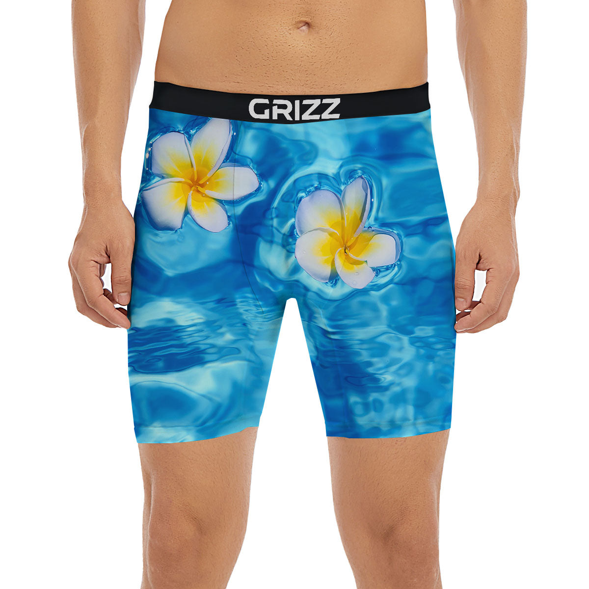Yellow And White Plumeria In Water Print Boxer Briefs-grizzshop