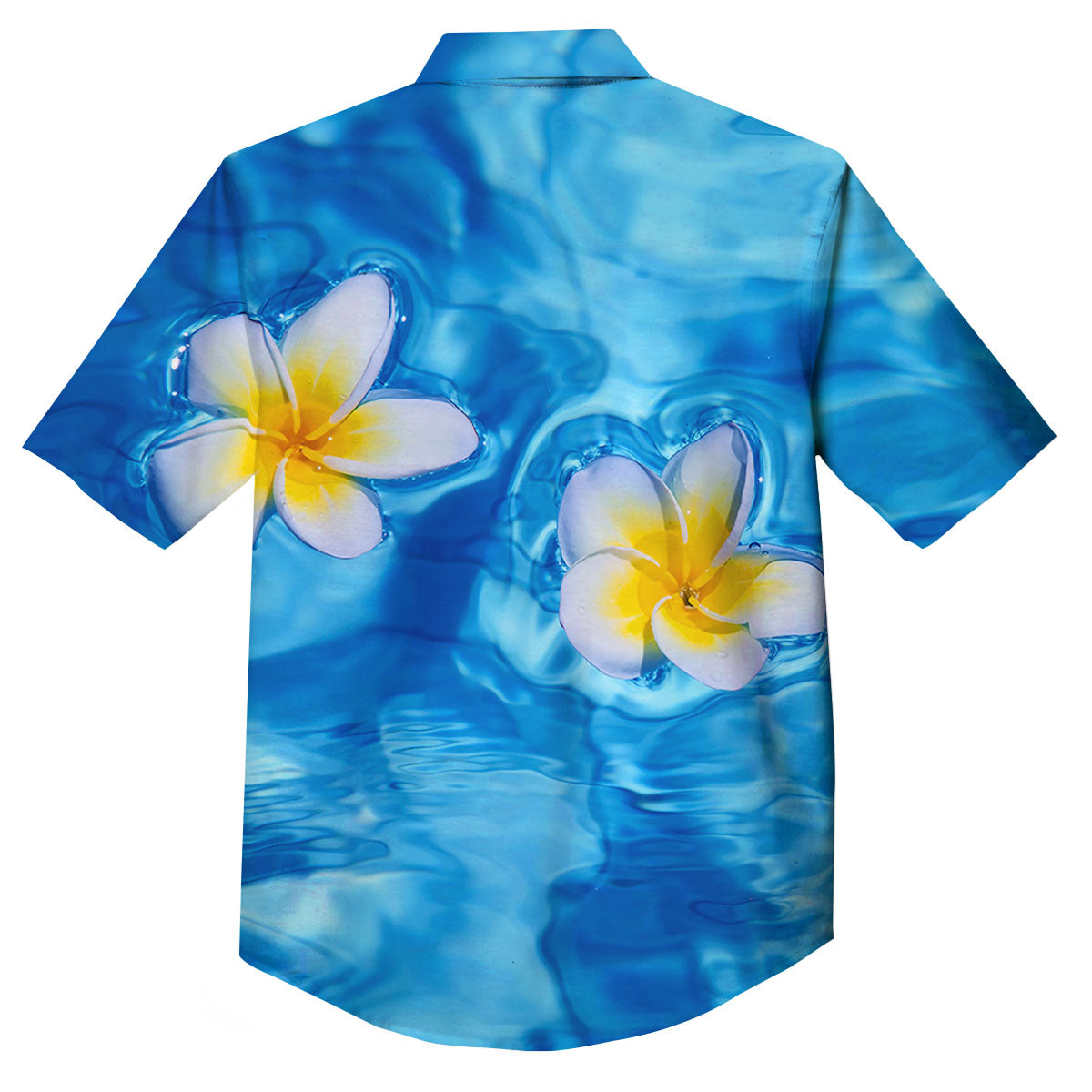 Yellow And White Plumeria In Water Print Button Up Shirt-grizzshop
