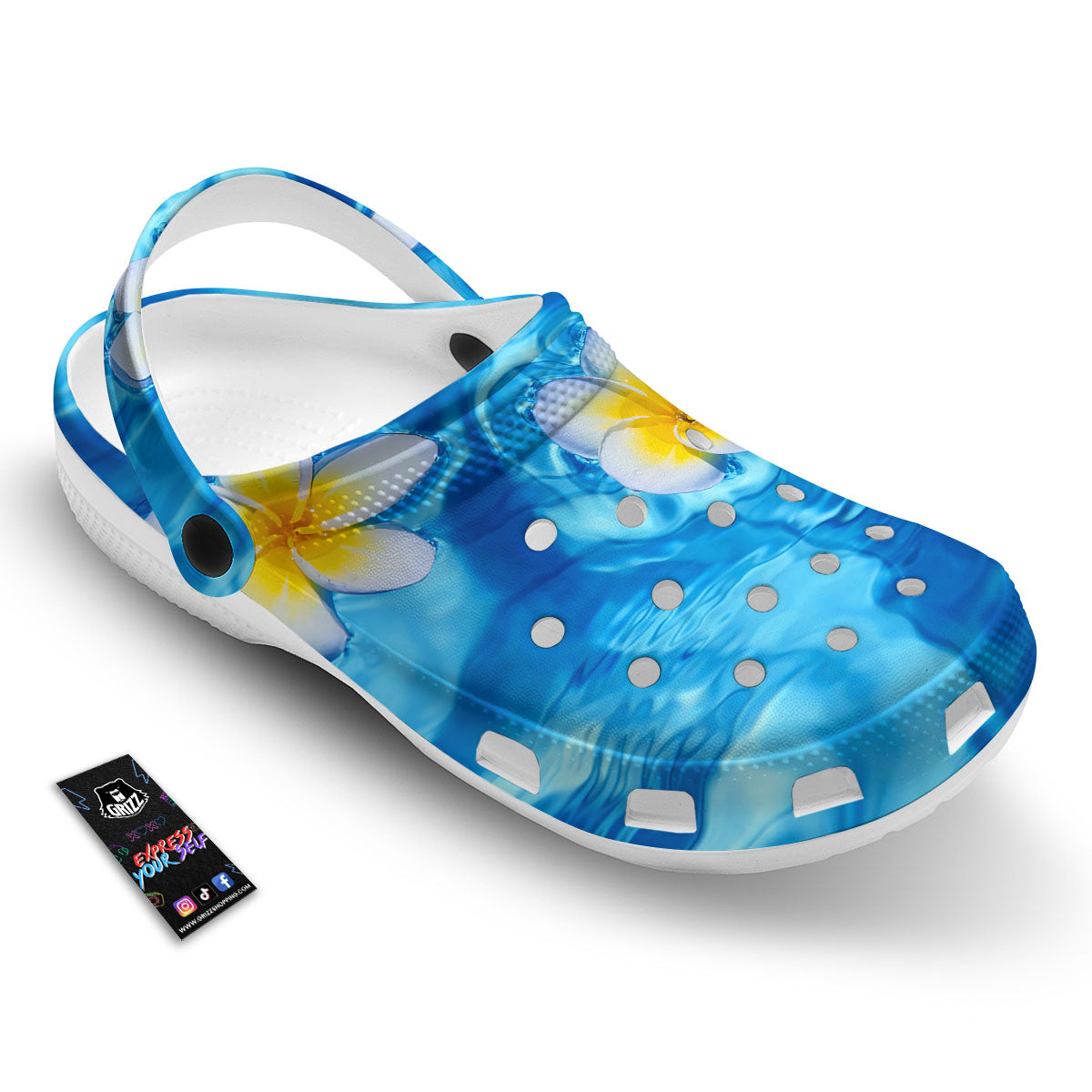 Yellow And White Plumeria In Water Print Clog-grizzshop