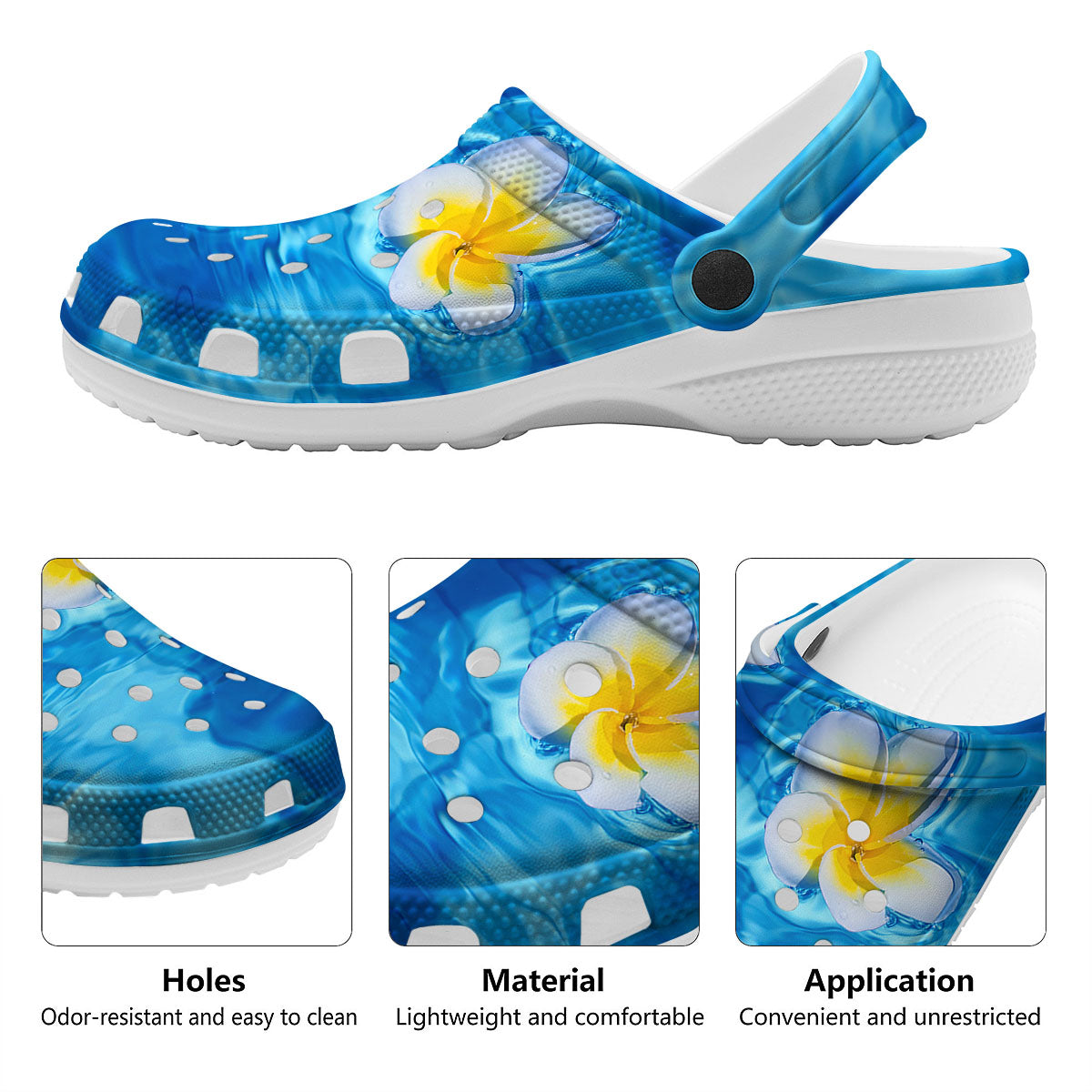 Yellow And White Plumeria In Water Print Clog-grizzshop