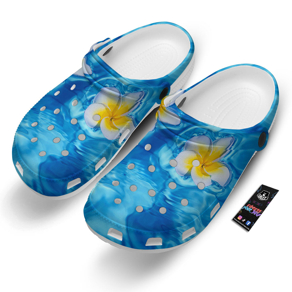 Yellow And White Plumeria In Water Print Clog-grizzshop