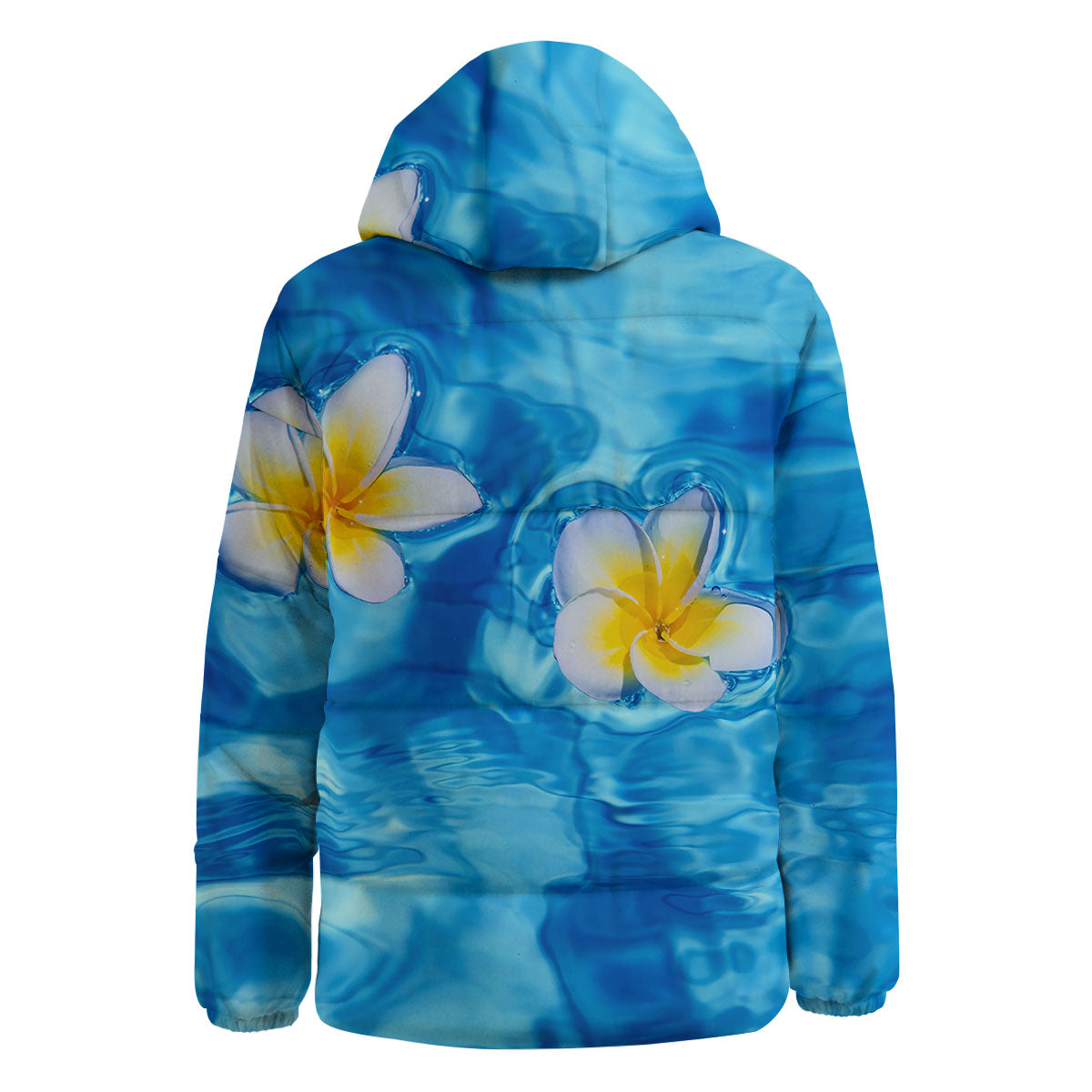 Yellow And White Plumeria In Water Print Down Jacket-grizzshop