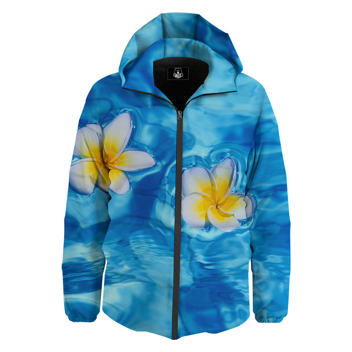 Yellow And White Plumeria In Water Print Down Jacket-grizzshop