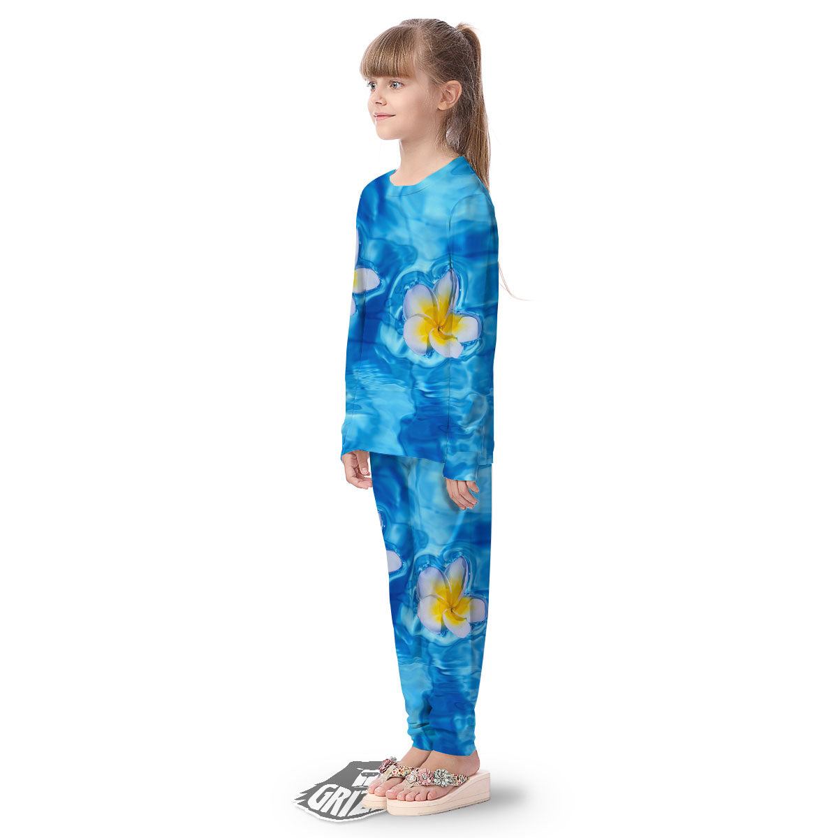 Yellow And White Plumeria In Water Print Kid's Pajamas-grizzshop