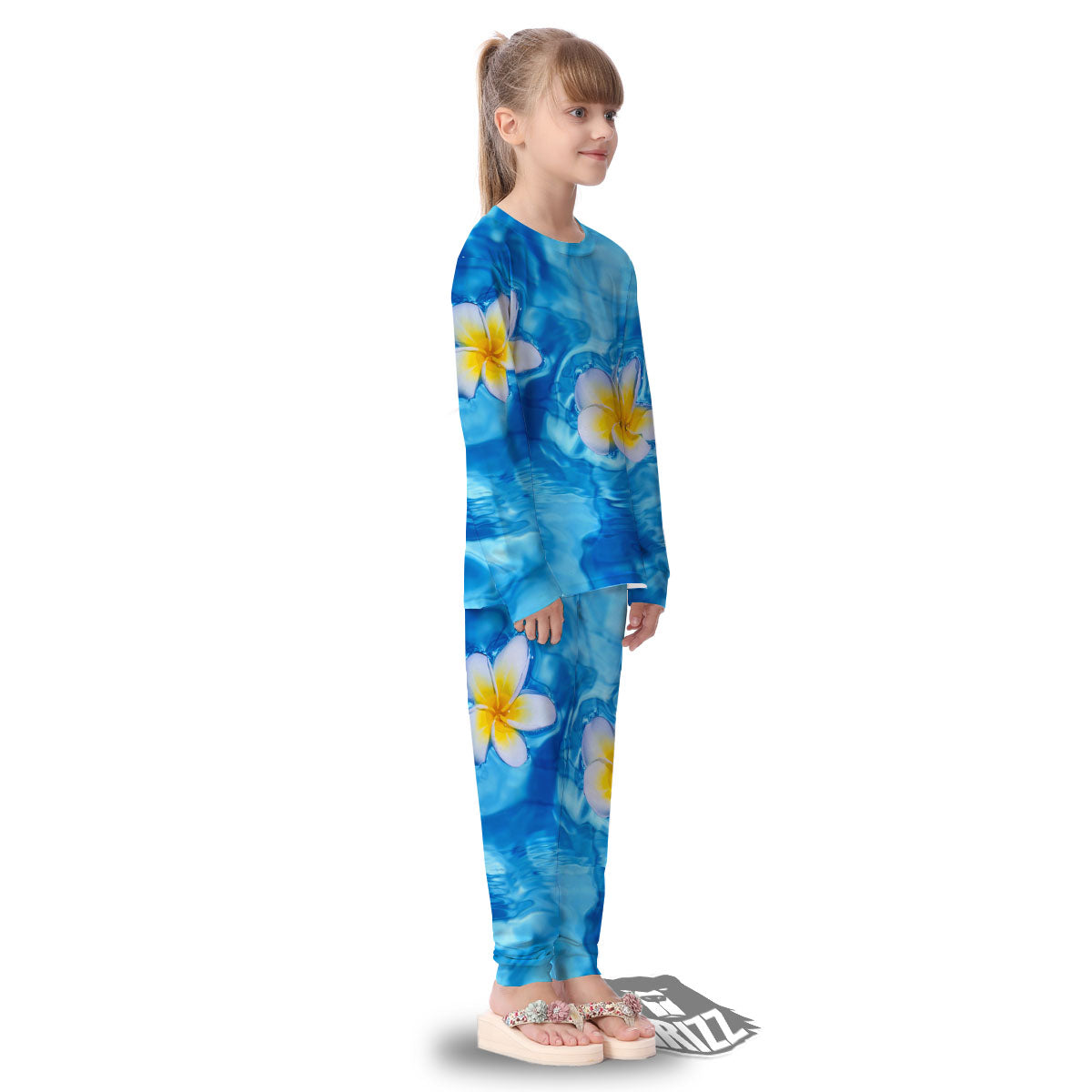Yellow And White Plumeria In Water Print Kid's Pajamas-grizzshop