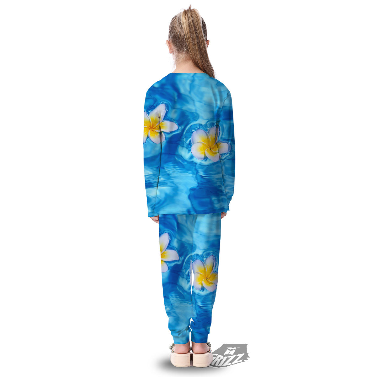 Yellow And White Plumeria In Water Print Kid's Pajamas-grizzshop