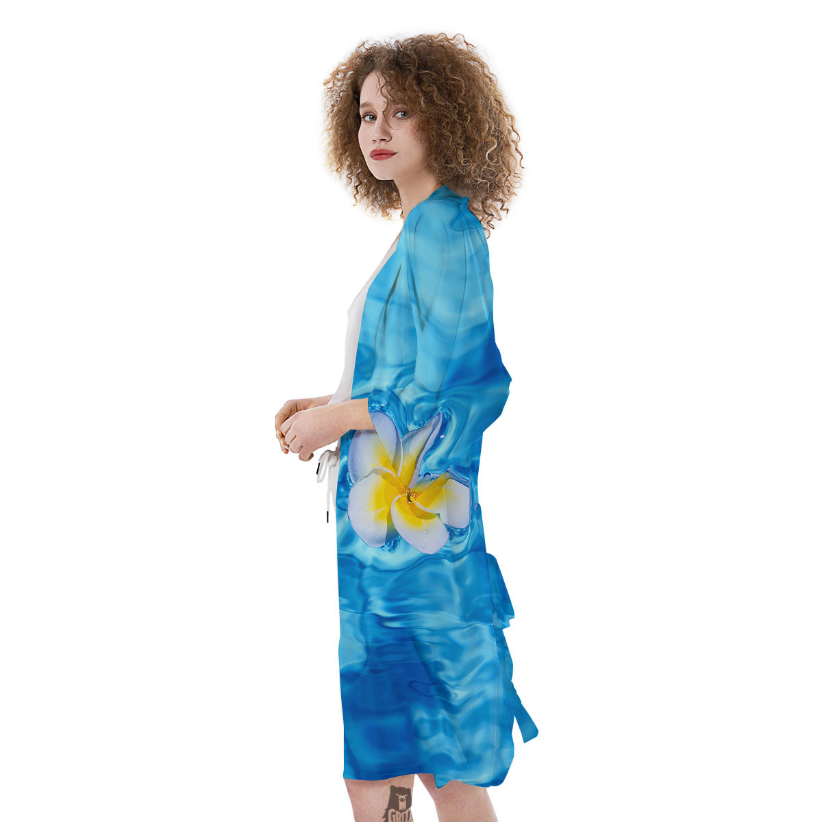 Yellow And White Plumeria In Water Print Kimono-grizzshop
