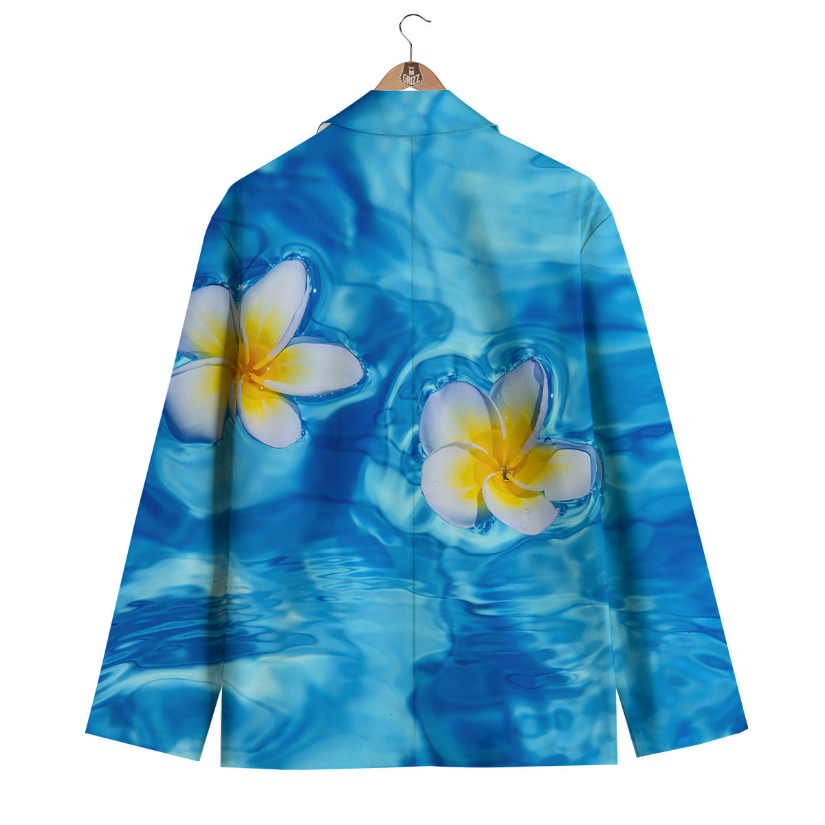 Yellow And White Plumeria In Water Print Men's Blazer-grizzshop