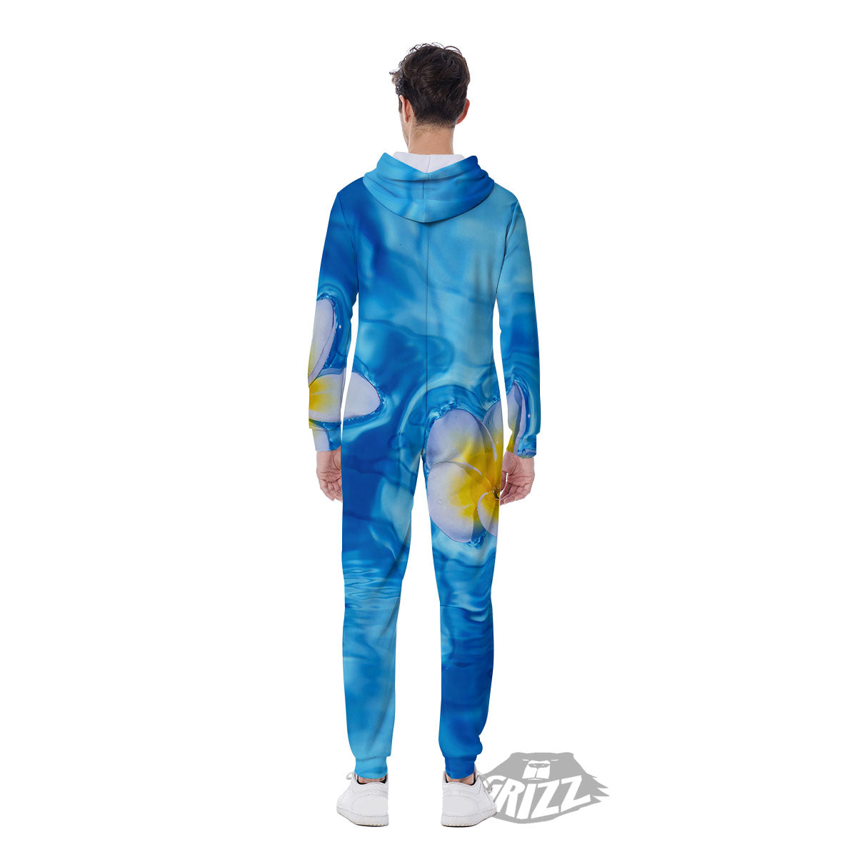 Yellow And White Plumeria In Water Print Men's Jumpsuit-grizzshop