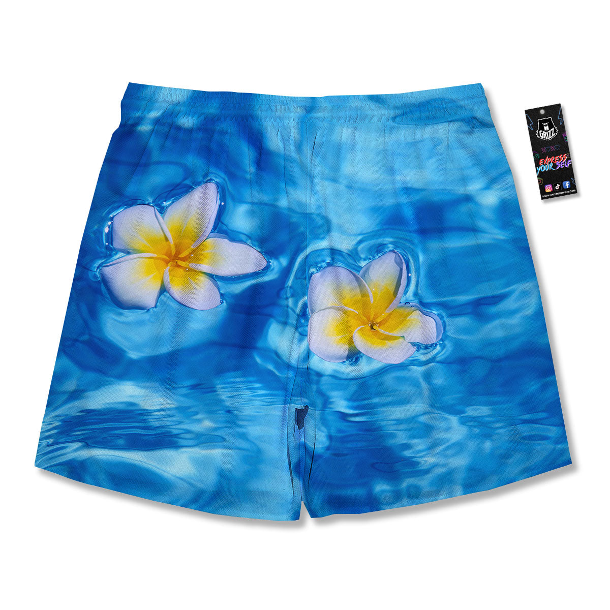 Yellow And White Plumeria In Water Print Men's Running Shorts-grizzshop