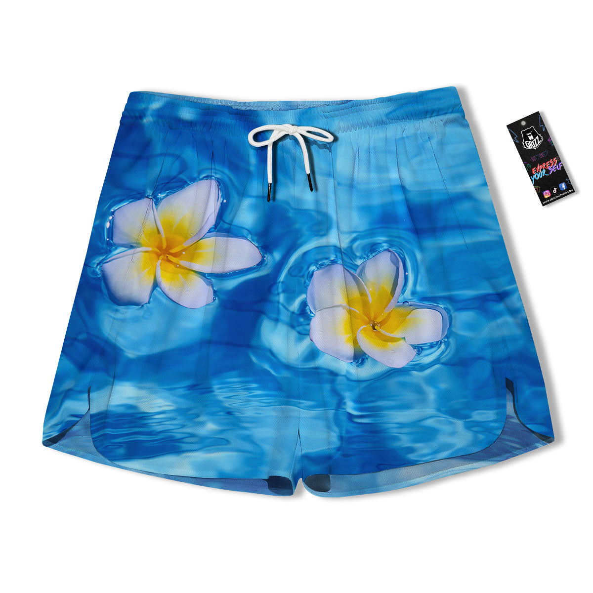 Yellow And White Plumeria In Water Print Men's Running Shorts-grizzshop