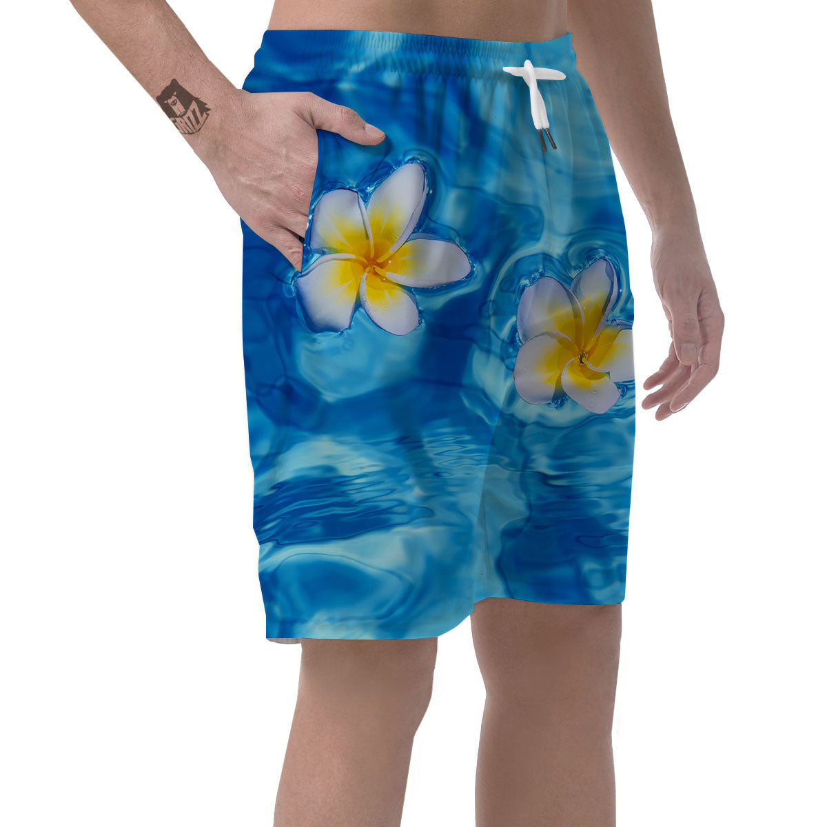 Yellow And White Plumeria In Water Print Men's Shorts-grizzshop